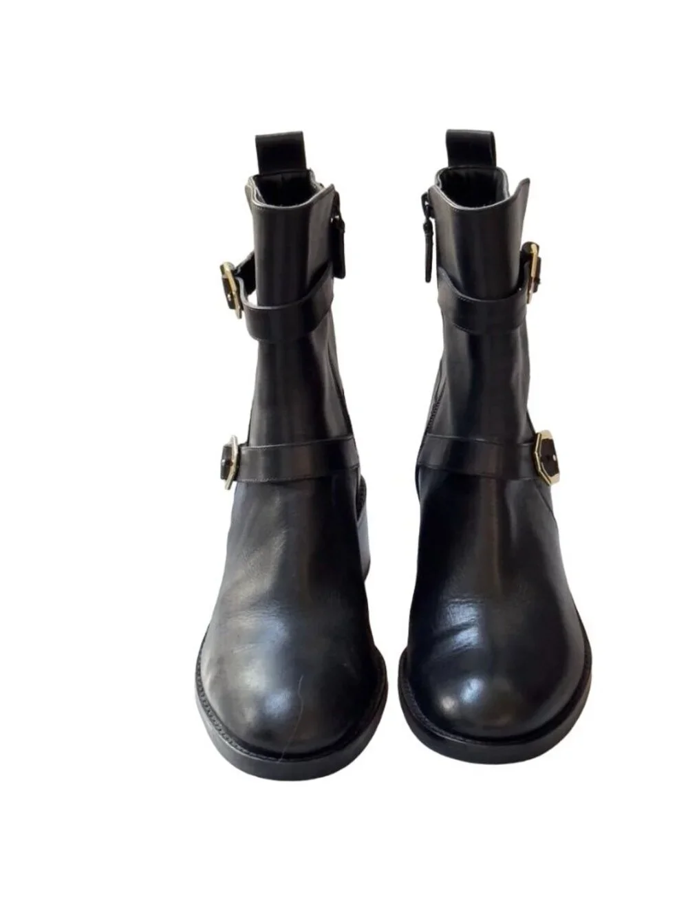 COLE HAAN Women's Leather Ankle Boots Black Side Buckles Size 8.5
